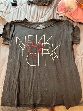 Disney Black Short Sleeve Tee with New York City & Red Mickey Outline